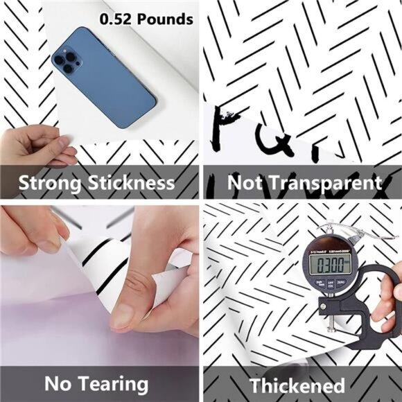 17.7x 118.1" Geometric Removable‎ Wallpaper Peel and Stick Self Adhesive, Black - Picture 6 of 6